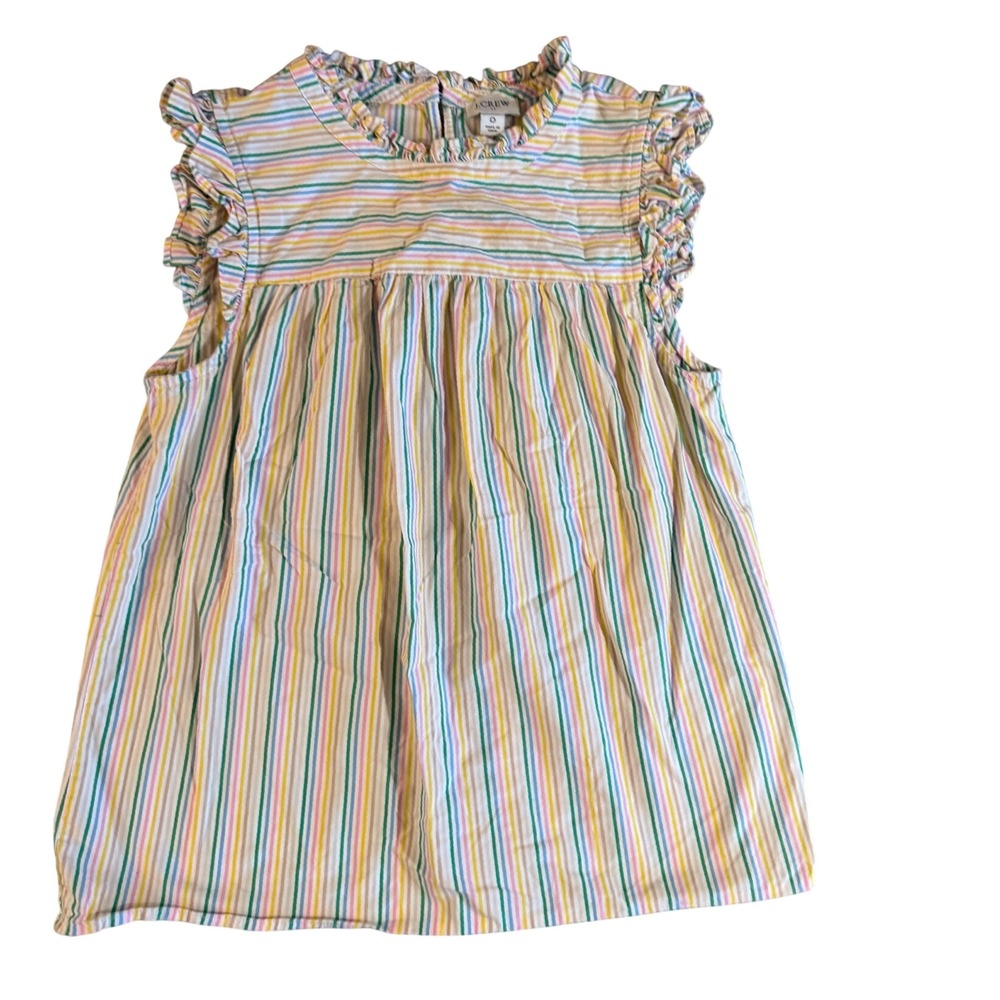 J.Crew Womens Ruffle Neck Sleeveless Striped Top Multicolor Size 0 Pastel Summer